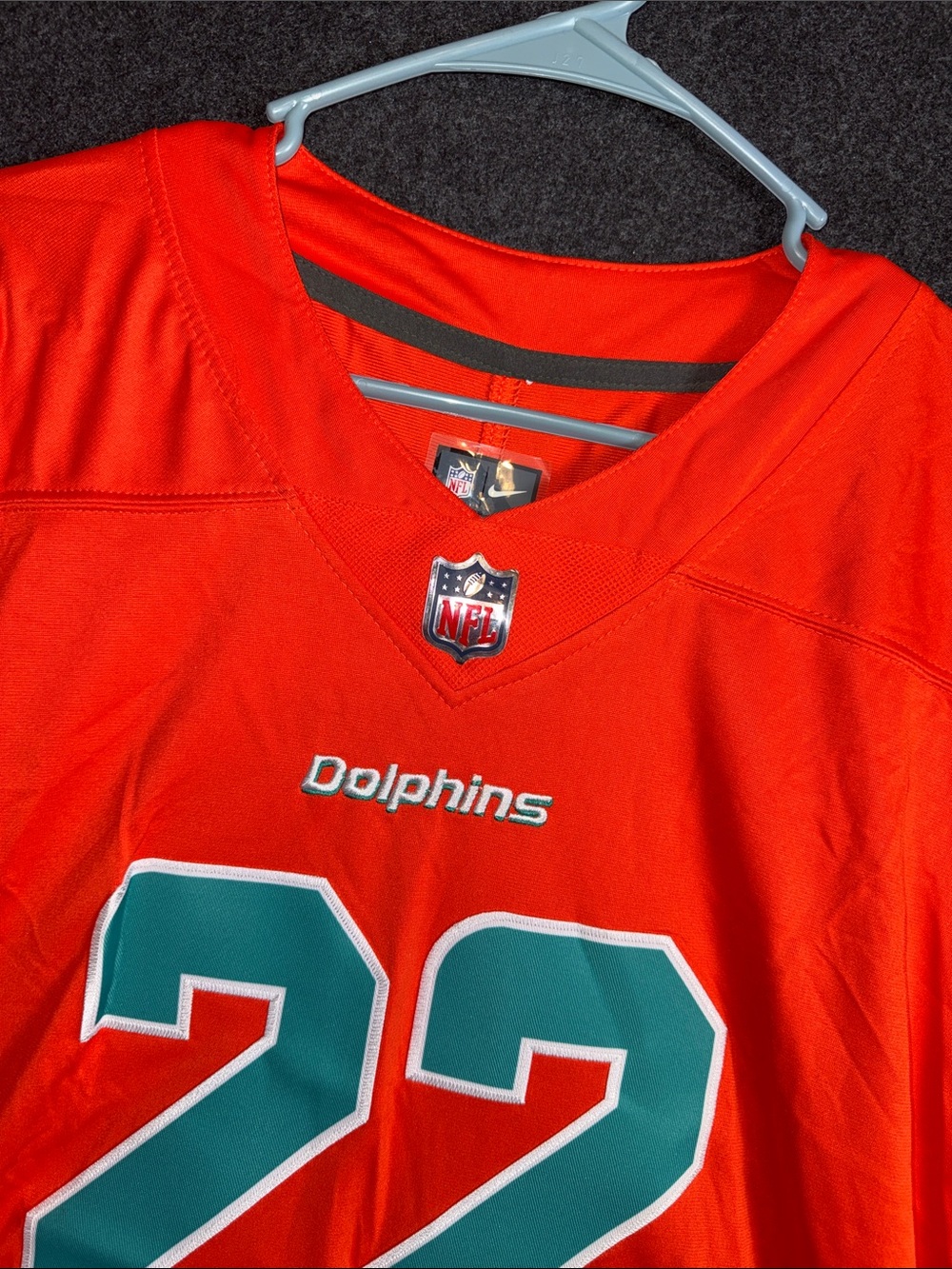 NFL Miami Dolphins Red-Orange Game Jersey‎ with Teal Accents #22